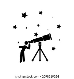 Man Looking Through Telescope  Icon Isolated On White