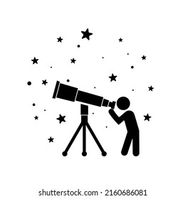 Man Looking Through Telescope Icon Isolated On White Background