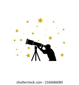 Man Looking Through Telescope Icon Isolated On White Background