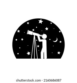 Man Looking Through Telescope Icon Isolated On White Background