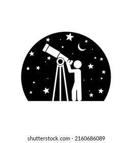 Man Looking Through Telescope Icon Isolated On White Background