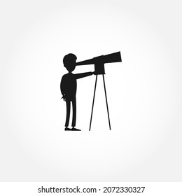 Man Looking Through Telescope Isolated Icon On White Background.