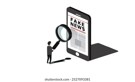 man with magnifying glass checking fake news on smartphone.  fake news concept. Hoax on the internet and social media. - Powered by Shutterstock