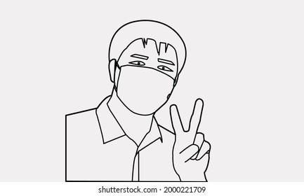 Man in medical protective face mask. Illustration for concept of disease, illness, allergy, pollution, corona and two thumbs up. Encouragement.  - Powered by Shutterstock