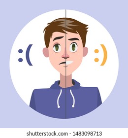 Man With Mood Swings. Man With Bad Emotion. Depression As Symptom Of Disease. Isolated Flat Illustration