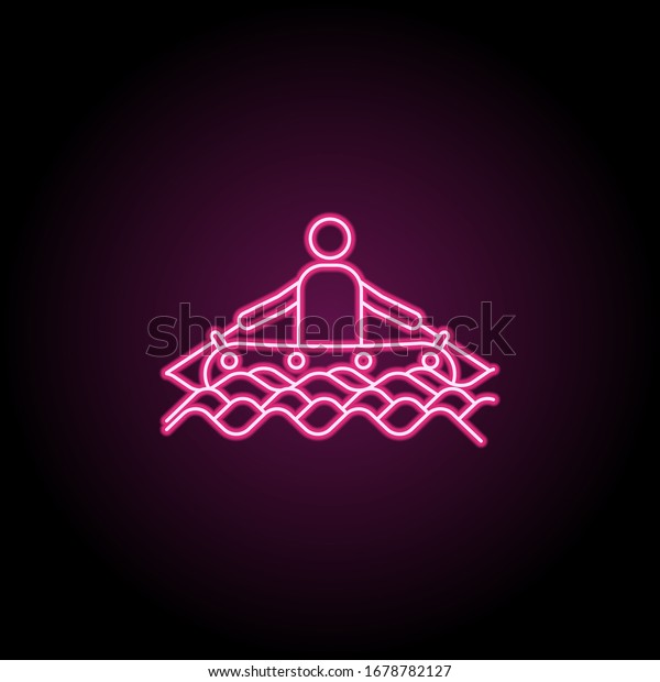A man on an inflatable boat icon. Simple thin\
line, outline illustration of camping icons for ui and ux, website\
or mobile application