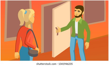 man opens the door for the girl. interpersonal relationships