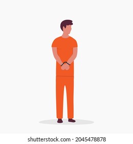 Man In Orange Prison Jumpsuit Over White Background. Flat Illustration.