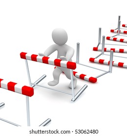 Man Overcome Or Knocking Down Hurdles. 3d Rendered Illustration.