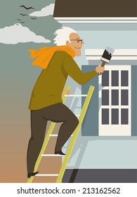 Man Painting Exterior Of A House