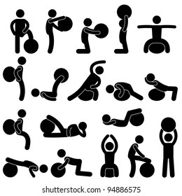 Man People Gym Fitness Ball Training Exercise Workout Sign Symbol Pictogram Icon