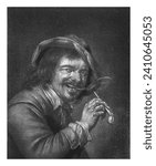 Man with a pipe (the Reuk), Abraham Bloteling, after Petrus Staverenus, 1652 - 1690 The sense of smell. A man smokes a pipe and blows out a ring of smoke.