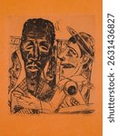 The Man, plate 6 of portfolio "Annual Fair" by Max Beckmann. Vintage expressionism illustration, old artwork. Vintage expressionism painting.