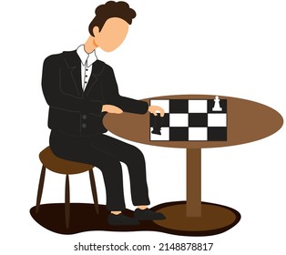 A Man Playing Chess Alone.