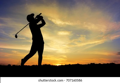 Man playing golf against sunset background. Focus on the Silhouette - Powered by Shutterstock