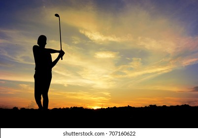 Man playing golf against sunset background. Focus on the Silhouette - Powered by Shutterstock