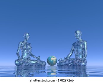 Man Plus Woman Silhouettes Meditating Upon Stock Illustration 198297266 ...