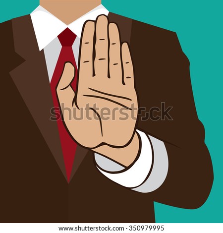 Man pointing palm facing forward - closeup gesture stop. Raster version of illustration