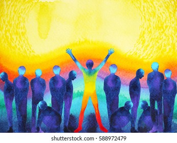 man with positive power and universe light watercolor painting abstract art