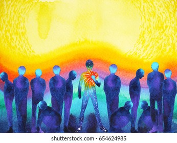 man with positive power and universe light watercolor painting abstract art