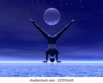 Man Practicing Yoga Under Full Moon Stock Illustration 137076143 ...