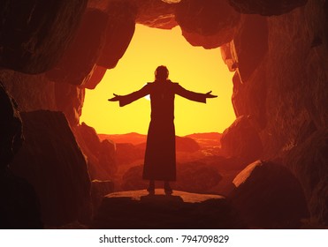 Man praying in the cave.3d render