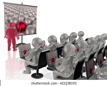 Man and presentation stand