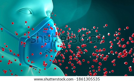 Man with protective mask, Covid-19, coronavirus, personal protection. 3d render. Human anatomy. How to protect yourself from viruses. Protection devices. FFP1, FFP2, FFP3. SARS-CoV-2 Stock photo © 