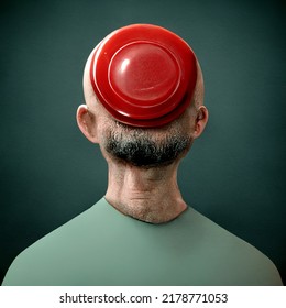 Man With Push Button Switch On His Head, Digital Illustration