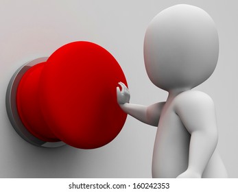 Man Pushing Blank Red Button Shows Control Shows Control Control Or Panic