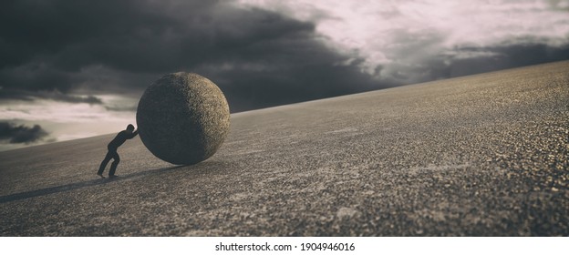 Man Pushing Huge Rock Uphill 3d Stock Illustration 1904946016 ...