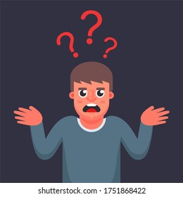 the man is puzzled does not know the answer to the question. question mark above the head. Flat character illustration. - Powered by Shutterstock