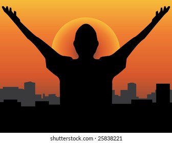 A Man Raising His Hand Towards The Sun Hoping For A Brand New Day Concept!