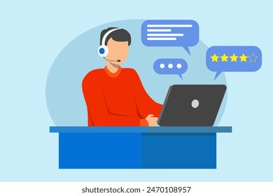 A man reading the feedback from customer