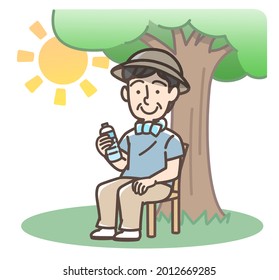 A Man Resting Under The Tree Avoiding Heat Stroke.