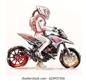 Man Riding Motorcycle Stock Illustration 623937356