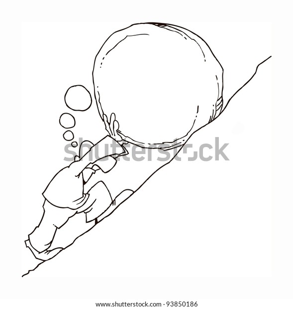 Man Rolls Stone Idea Hill Cartoon Stock Illustration 93850186