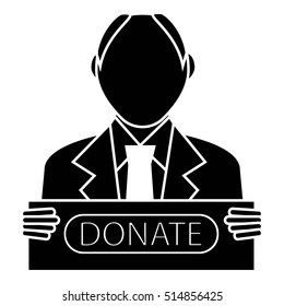 Man with a sign to donate icon. Simple illustration of man with a sign to donate  icon for web