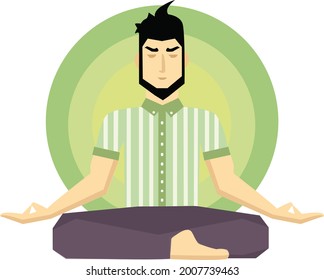 Man Sitting Meditation Pose Gree Heart Stock Illustration 2007739463 ...