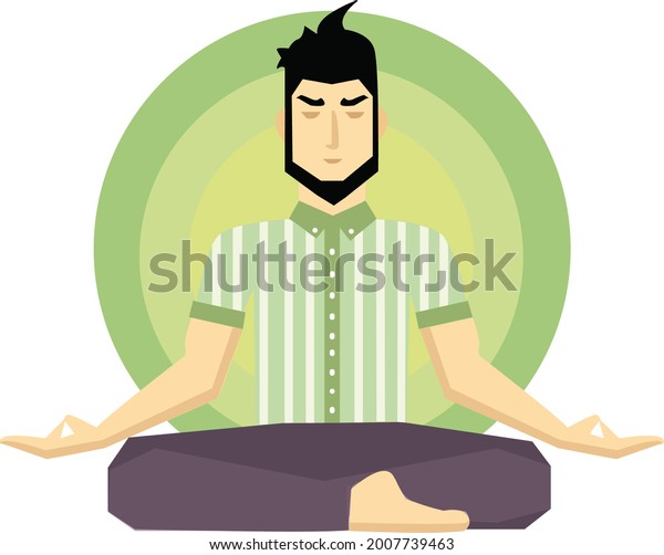 Man Sitting Meditation Pose Gree Heart Stock Illustration 2007739463 