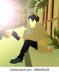 man sitting and reading a book