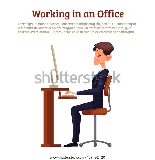 Man Sitting Table Illustration Office Work Stock Illustration