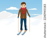 AI generated young man skiing on high snow mountain in winter, sliding down  giving snow splash effect 36444950 Stock Photo at Vecteezy