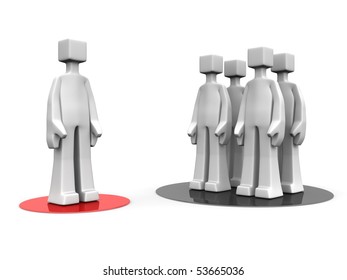 Man stand out from the crowd different opinion concept 3d illustration