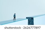 Man Standing at the Edge of a Broken Path - Life Challenges, Difficult Decisions, Uncertainty, and Overcoming Obstacles, 3D Render
