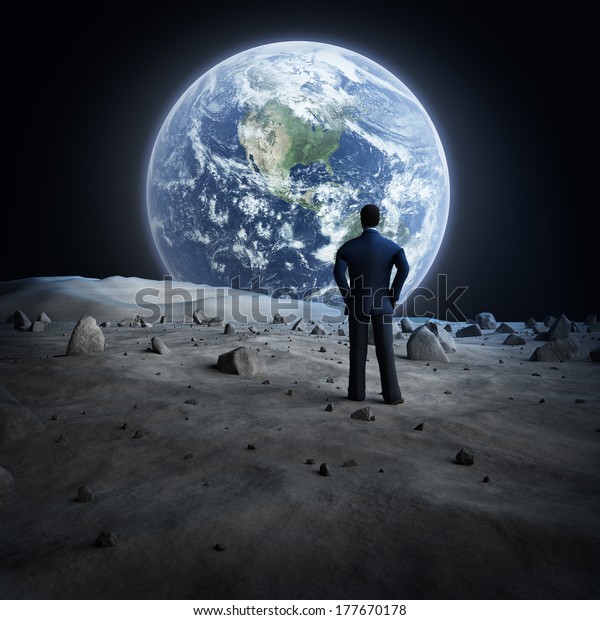 Man standing on the moon, looking at\
the Earth?\