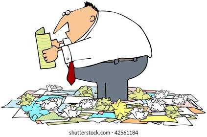 Man Standing In A Pile Of Papers