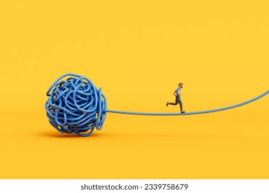 A man stood on a tangled ball of string. Overcoming stress and mental health. 3D Rendering. 3D Illustration - Powered by Shutterstock