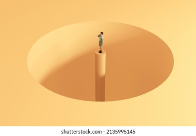 Man Stuck In The Middle Of A Hollow . Overcoming Problems And Solution Concept . This Is A 3d Render Illustration . 