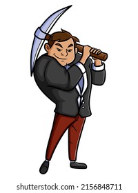 The Man With The Suit Is Holding The Pickaxe Of Illustration